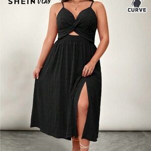SHEIN Black Twist-Front Midi Dress